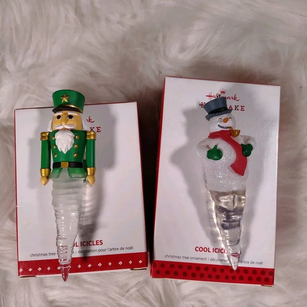 Hallmark Lot Of 2 Cool Icicles Snowman 1st 2013 & Nutcracker 3rd 2015 Ornaments